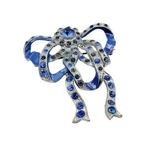 Vintage Art Deco Enamel Pot Metal Bow Brooch (A359)